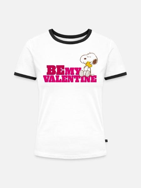 Peanuts Be My Valentine - Frauen Kontrast-T-Shirt - Weiß/Schwarz