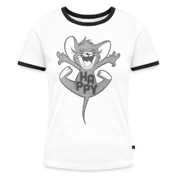 Tom Und Jerry Happy Jerry - Frauen Kontrast-T-Shirt - Weiß/Schwarz - Vorne - Selfina (174cm)