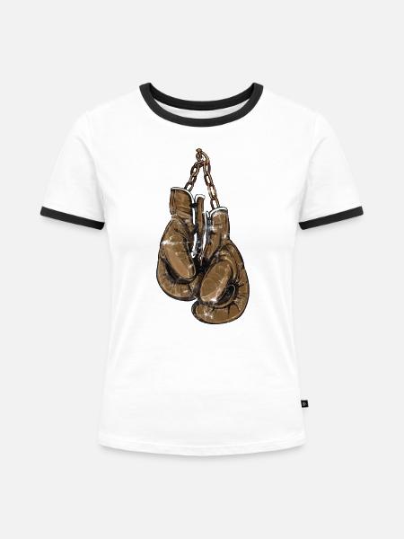 Boxer Handschuhe - Frauen Kontrast-T-Shirt - Weiß/Schwarz