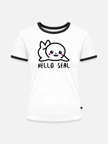 Hello Seal - Frauen Kontrast-T-Shirt - Weiß/Schwarz