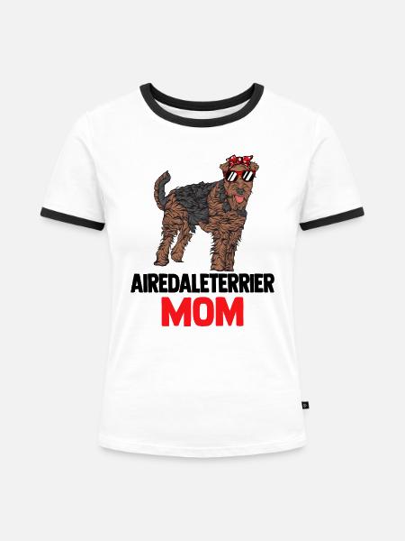 Airedale Terrier - Frauen Kontrast-T-Shirt - Weiß/Schwarz