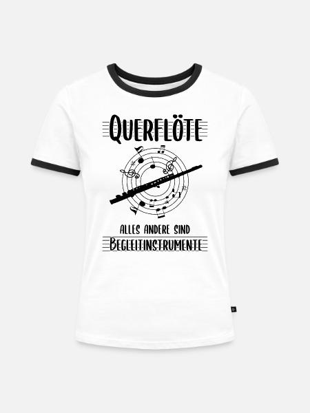 Querflöte - Frauen Kontrast-T-Shirt - Weiß/Schwarz
