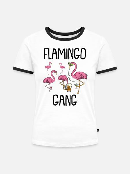 Flamingo - Frauen Kontrast-T-Shirt - Weiß/Schwarz