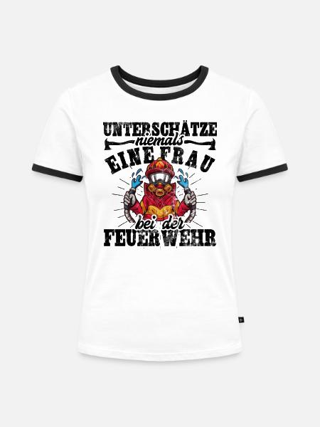 Feuerwehrfrau - Frauen Kontrast-T-Shirt - Weiß/Schwarz