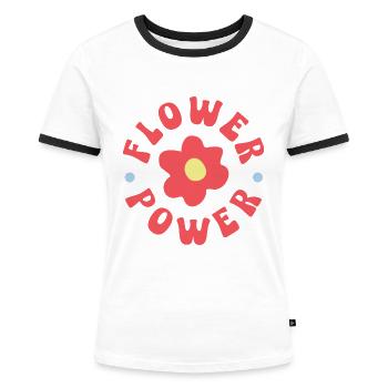 Flower Power - Frauen Kontrast-T-Shirt - Weiß/Schwarz - Vorne - Selfina (174cm)