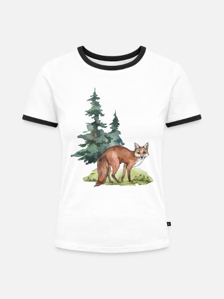 Fuchs Wald - Frauen Kontrast-T-Shirt - Weiß/Schwarz