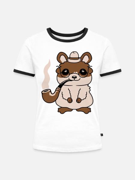 Herr Hamster raucht Pfeife - Frauen Kontrast-T-Shirt - Weiß/Schwarz
