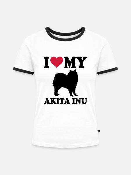 Akita Inu - Frauen Kontrast-T-Shirt - Weiß/Schwarz