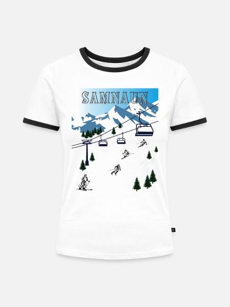 SCHI FAHREN SAMNAUN - Frauen Kontrast-T-Shirt - Weiß/Schwarz