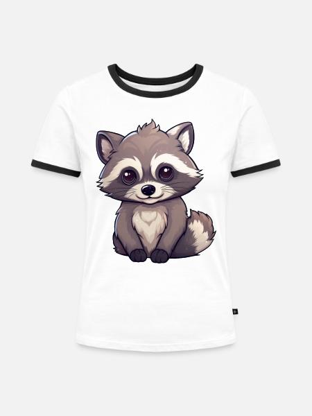 Waschbär - Frauen Kontrast-T-Shirt - Weiß/Schwarz
