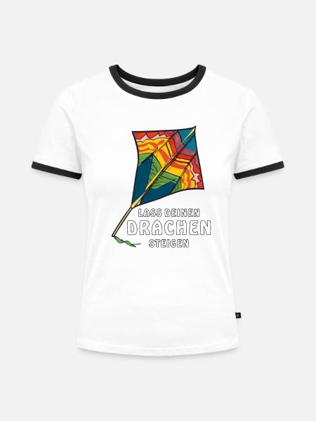 LASS DEINEN DRACHEN STEIGEN - Frauen Kontrast-T-Shirt - Weiß/Schwarz