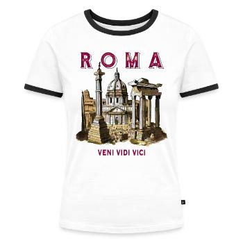 ROMA VENI VIDI VICI - Frauen Kontrast-T-Shirt - Weiß/Schwarz - Vorne - Selfina (174cm)
