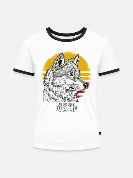 JUST SAY WOLF - Frauen Kontrast-T-Shirt - Weiß/Schwarz