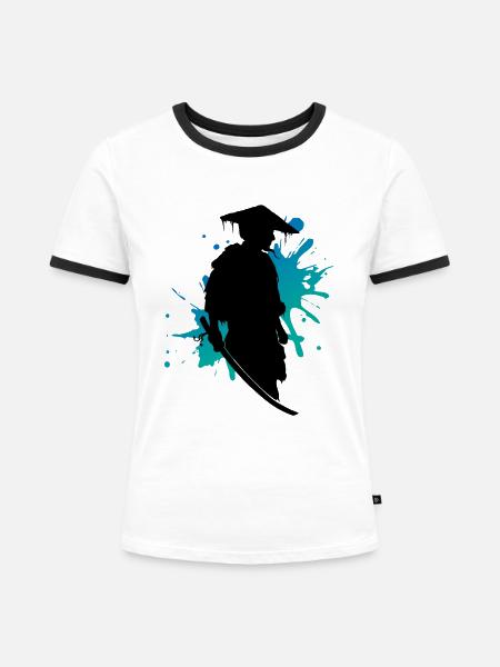 Samurai Kampfgeist Tinte Splash Kunst - Frauen Kontrast-T-Shirt - Weiß/Schwarz
