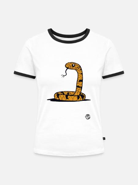 Lustige Cartoon-Schlange - Frauen Kontrast-T-Shirt - Weiß/Schwarz