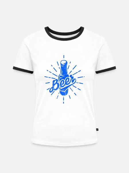 Bier Bierflasche - Frauen Kontrast-T-Shirt - Weiß/Schwarz