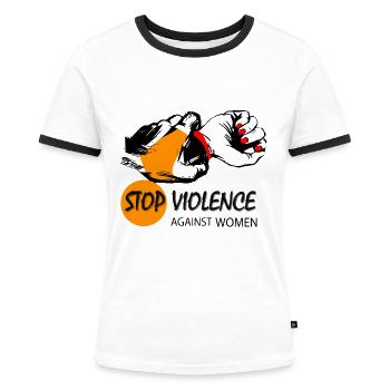 Gewalt gegen Frau stoppen - Frauen Kontrast-T-Shirt - Weiß/Schwarz - Vorne - Selfina (174cm)
