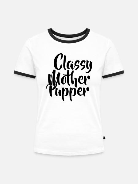 Stilvolle Welpen Mutter - Frauen Kontrast-T-Shirt - Weiß/Schwarz