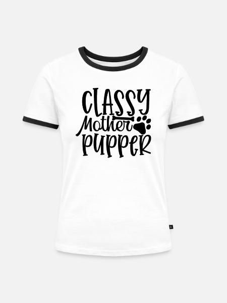 Stilvolle Welpen Mutter - Frauen Kontrast-T-Shirt - Weiß/Schwarz