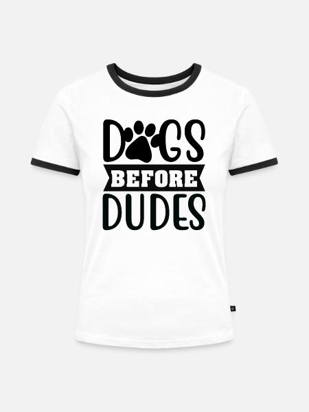 Hunde vor Kerlen - Frauen Kontrast-T-Shirt - Weiß/Schwarz