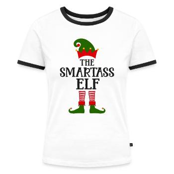 Der Klugscheißer-Elf Ugly Christmas - Frauen Kontrast-T-Shirt - Weiß/Schwarz - Vorne - Selfina (174cm)