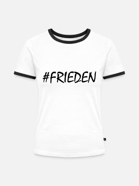 FRIEDEN - Frauen Kontrast-T-Shirt - Weiß/Schwarz