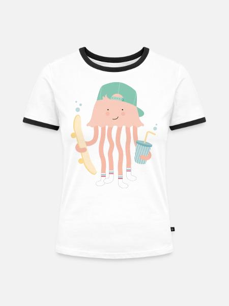 SKATER JELLYFISH - Frauen Kontrast-T-Shirt - Weiß/Schwarz