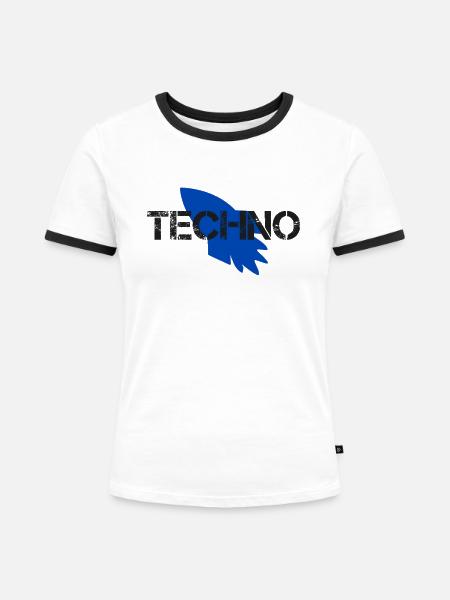 Techno - Frauen Kontrast-T-Shirt - Weiß/Schwarz