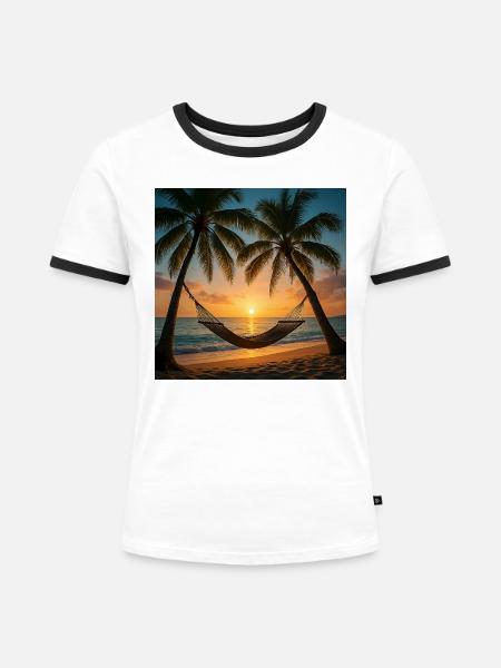 Vacation - Palmen - Hängematte - Frauen Kontrast-T-Shirt - Weiß/Schwarz