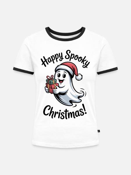 Weihnachtsgeist mit Geschenken - Frauen Kontrast-T-Shirt - Weiß/Schwarz