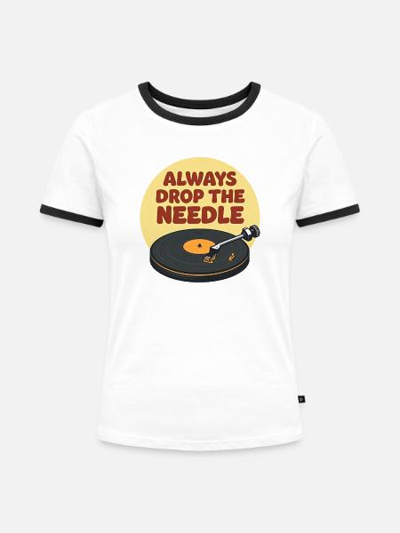 Needle Drop Vinyl-Vibe - Frauen Kontrast-T-Shirt - Weiß/Schwarz