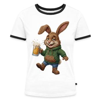 Osterhase Bier Hase Bierglas Party Feiern Ostern - Frauen Kontrast-T-Shirt - Weiß/Schwarz - Vorne - Selfina (174cm)