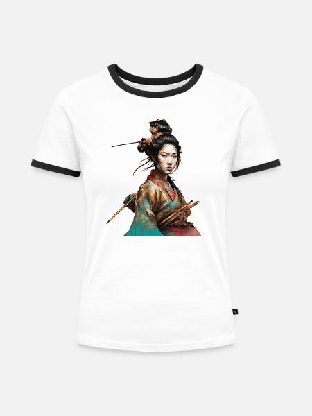 Geisha Samurai lady - Frauen Kontrast-T-Shirt - Weiß/Schwarz