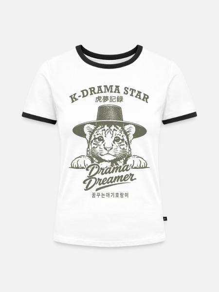 K-Drama Star – Träumender Babytiger - Frauen Kontrast-T-Shirt - Weiß/Schwarz