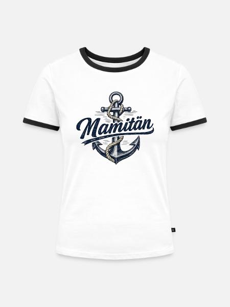 Mamitän - Anker mit Seil - Frauen Kontrast-T-Shirt - Weiß/Schwarz