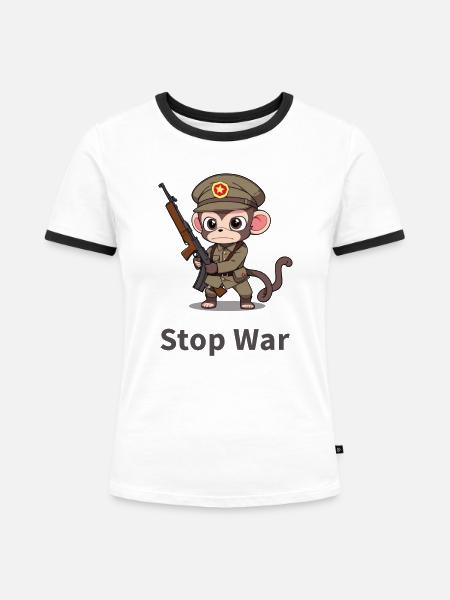 STOP WAR MONKEY - Frauen Kontrast-T-Shirt - Weiß/Schwarz
