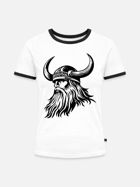Wikinger Helm - Frauen Kontrast-T-Shirt - Weiß/Schwarz
