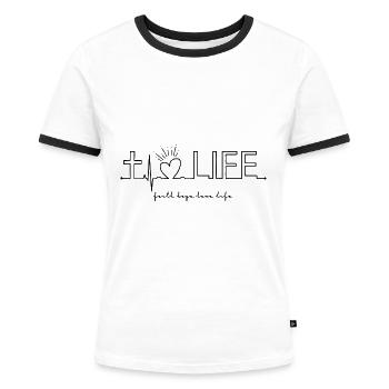 Christ Christlich Kirche Religion Leben - Frauen Kontrast-T-Shirt - Weiß/Schwarz - Vorne - Selfina (174cm)