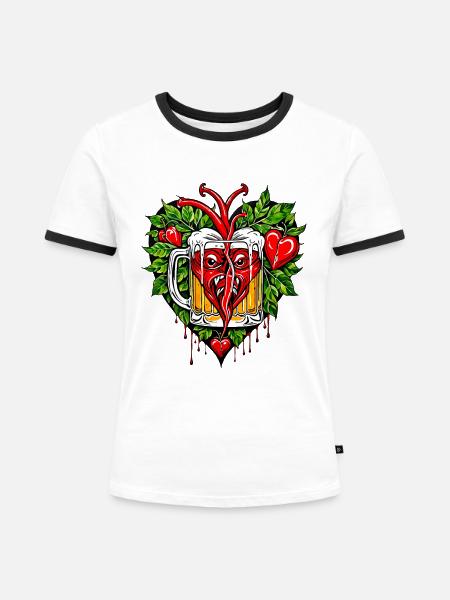 Ich liebe Bier - Frauen Kontrast-T-Shirt - Weiß/Schwarz