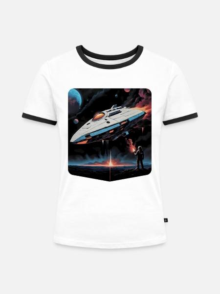 Ai Planet Raumschiff - Frauen Kontrast-T-Shirt - Weiß/Schwarz