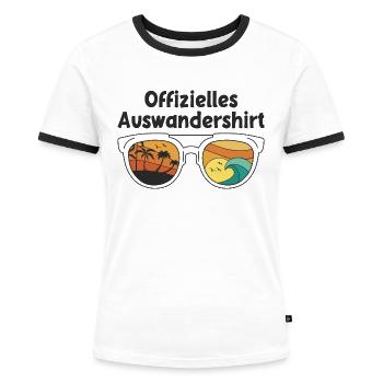 Offizielles Auswandershirt Auswandern T-Shirt - Frauen Kontrast-T-Shirt - Weiß/Schwarz - Vorne - Selfina (174cm)