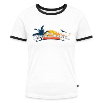 Gran Canaria 2026 - Kanaren - Spanien - Frauen Kontrast-T-Shirt - Weiß/Schwarz - Vorne - Selfina (174cm)