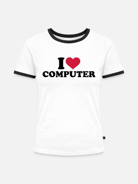 Computer - Frauen Kontrast-T-Shirt - Weiß/Schwarz