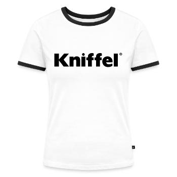 Kniffel Logo Schwarz - Frauen Kontrast-T-Shirt - Weiß/Schwarz - Vorne - Selfina (174cm)