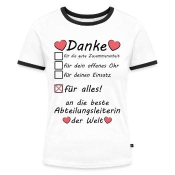 Beste Abteilungsleiterin Danke sagen zum Abschied - Frauen Kontrast-T-Shirt - Weiß/Schwarz - Vorne - Selfina (174cm)