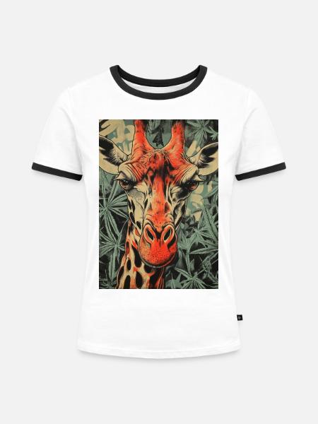 Giraffe im Cannabis-Print - Frauen Kontrast-T-Shirt - Weiß/Schwarz
