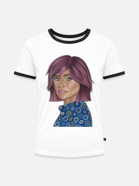 Pop Fashion Violett Porträt - Frauen Kontrast-T-Shirt - Weiß/Schwarz