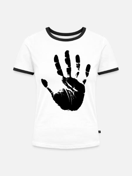 Hand Abdruck - Frauen Kontrast-T-Shirt - Weiß/Schwarz