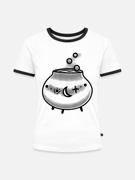 Magischer Hexenkessel mit Blasen - Frauen Kontrast-T-Shirt - Weiß/Schwarz