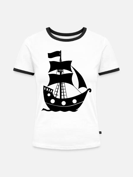 Piratenschiff - Frauen Kontrast-T-Shirt - Weiß/Schwarz